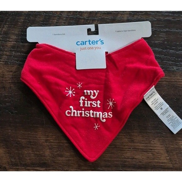 Carter's Just One You My First Christmas Bandana Bib - Neutral Red - Picture 1 of 6